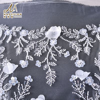 Tissu en dentelle de voile suisse blanc brodé de sequins, dentelle brodée personnalisée avec perles lourdes et tube, tissu de dentelle nuptiale