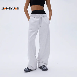 Haute qualité surdimensionné entraînement <span class=keywords><strong>taille</strong></span> moyenne pantalons empilés femmes personnalisé léger et respirant cordon large jambe pantalon femmes - Product Image 1