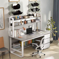 Bureau d'ordinateur debout en bois simple et moderne avec petite étagère et bureau pour étude ou chambre à coucher