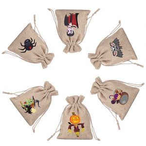 Bolsa de Regalos para Fiesta de Halloween con Logotipo Personalizado, Linda Bolsa con Cordón de Calabaza, Vampiro y Bruja, Bolsa de Arpillera, Lino y Yute para Niños, Dulces y Regalos - Product Image 5