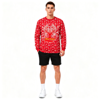 Sweat-shirt à col rond pour homme avec impression intégrale de rennes en art linéaire par sublimation personnalisée pour les fêtes de Noël
