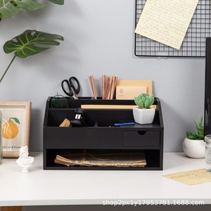 <b>Wooden</b> Office <b>Desk</b> Organizer With Drawer And Pen Holder For Desktop Storage And Organization - Product Image 5