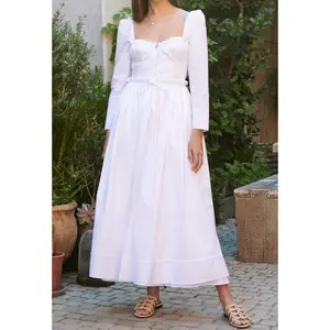 Повседневное стильное платье с завязками на талии спереди, многослойное длинное платье с пышными рукавами и оборками, длинное женское белое платье Макси