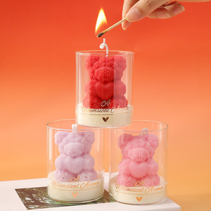 Heart Bear Shaped Scented <b>Candle</b> Glass Cup Rose Teddy Bear Soy Wax <b>Candle</b> For Valentine Gift Home Table Decor - Product Image 4