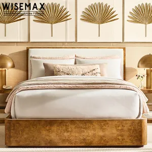 WISEMAX MÖBEL Massivholz Modernes einfaches Holz Einzel Doppelbett Dekoratives Muster Massives Eichenholz King Queen Bett für Schlafzimmer