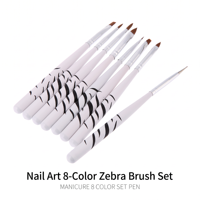 Kit de 8 pinceaux à ongles à manche zébré avec logo personnalisé, poils synthétiques, outils de manucure pour dessin floral et dégradé pour le nail art