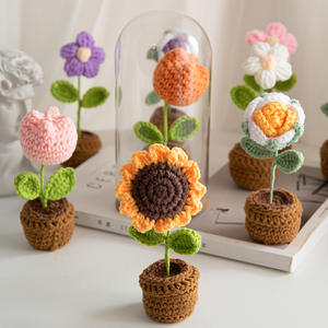 Laine rose tissée à la main crochet tournesol graduation saison simulation fleur immortelle plante en <span class=keywords><strong>pot</strong></span> - Product Image 5