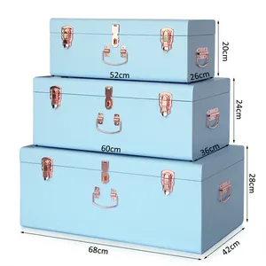 Set of 3 Light Blue Trunk Designer Metal Trunk With Gold Lock/Accessories