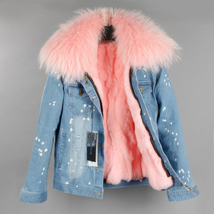 Giacca Corta in Denim Blu Medio con Pelliccia Sintetica per Donna, Collo e Fodera in Finta Pelliccia, <span class=keywords><strong>Parka</strong></span> Invernale - Product Image 4