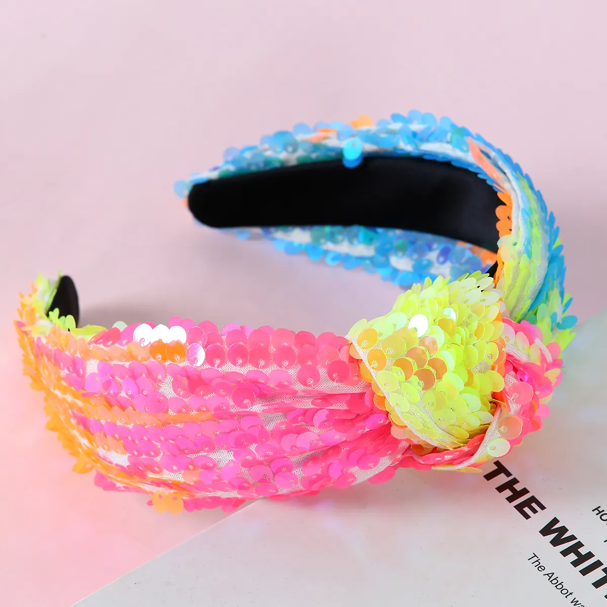 Luxury Sequin Designer Solid Color Glitter Fashion Knotted Jewelry Spangle Fish Scale Glitter Women Knotted Headband