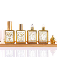 Flacon compte-gouttes carré plat créatif en verre plaqué or 15 ml, vaporisateur de parfum, flacon à bille pour huile essentielle et massage