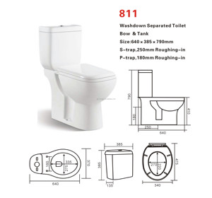 Inodoro Moderno y Económico de Dos Piezas, con Doble Descarga, Sifón en Forma de P, Válvula Antirretorno, Alargado, Blanco, de Montaje en Suelo, para Baños de Hotel - Product Image 2