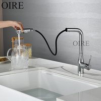 Robinet de cuisine en alliage de zinc chromé certifié CE, avec douchette extractible rotative à 360 degrés, mélangeur eau chaude/froide, céramique, pour hôtel