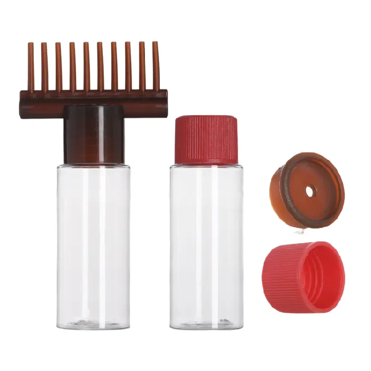 Hair Oil Bottles Comb 60ml 80ml 100ml Salon Hair Dry Cleaning Bottle With Comb Plastic Shampoo Bottle For Hair Conditioner