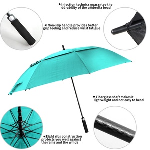 Teal Color Straight Golf <b>Umbrella</b> Double Canopy 62 Inch Large Coverage Wind Resistance UPF 50+ Lightweight Semi-Automatic - Product Image 4