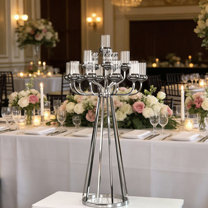 Saixin ZT-398 Unico Candelabro da <span class=keywords><strong>Tavolo</strong></span> a 16 Bracci in Metallo Argentato, Supporto in Acciaio con Cristalli Fatto a Mano per Decorazione Casa - Product Image 1