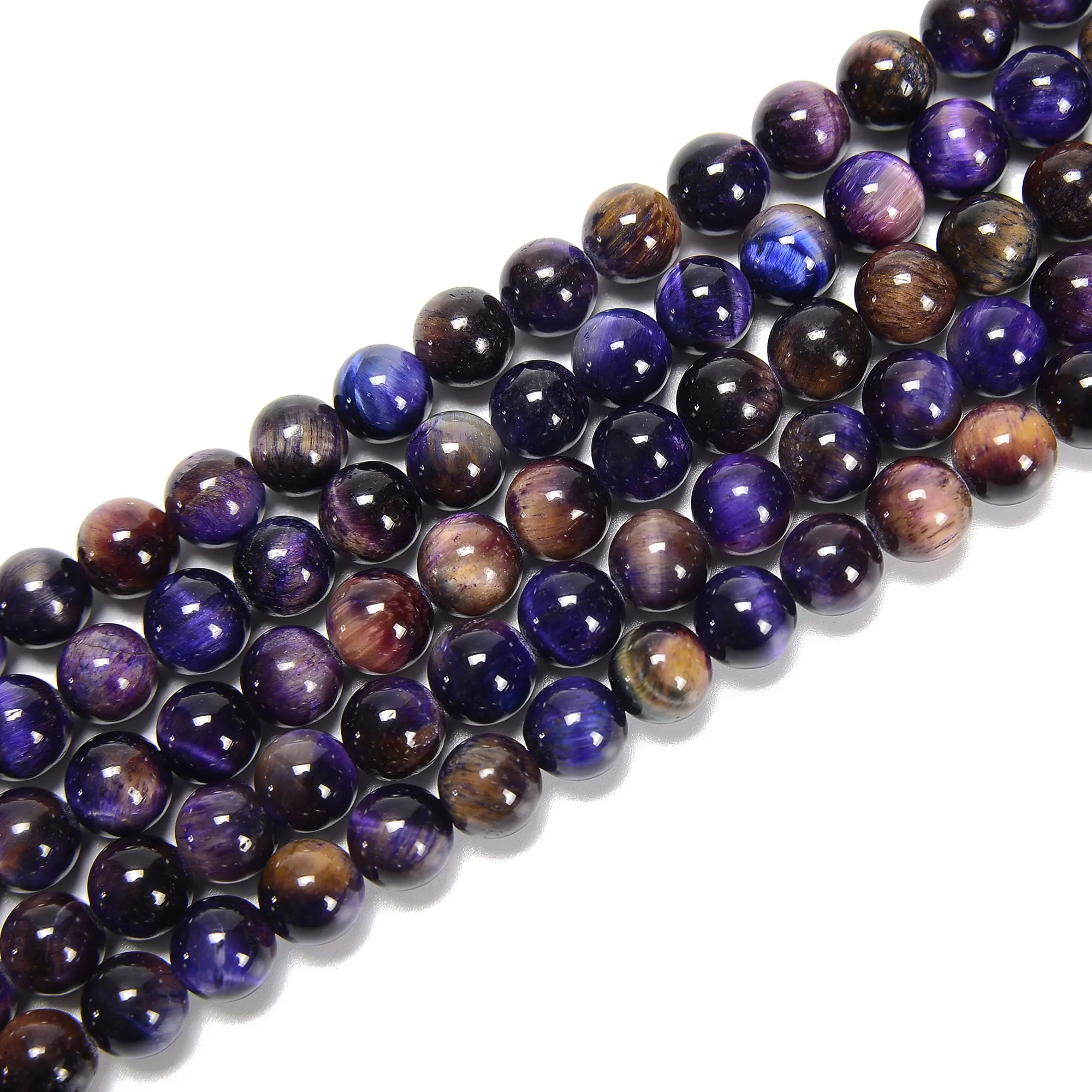 Loose 6mm 8mm 10mm Blue Purple Galaxy Tiger Eye Stone Bead Smooth Round Gemstone Beads for Jewelry Making