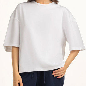 เสื้อยืดผู้หญิงคอกลมสีพื้นเรียบง่าย ขายดี ราคาสุดคุ้ม รับผลิตแบบ OEM แขนสั้น ระบายอากาศได้ดี - Product Image 4