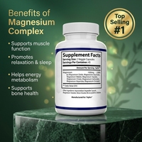 Capsules de Complément Alimentaire de Magnésium Complexe de Haute Qualité GMP, Formule à Marque Blanche, Glycine, Acide Malique et Composé de Magnésium