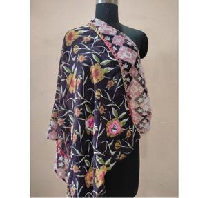 Châle 100% Laine Mérinos Imprimé à la Main avec Broderie, Luxueux, Doux au Toucher, Léger, Confortable, Respirant, Toutes Saisons, Écharpe Tendance - Product Image 4