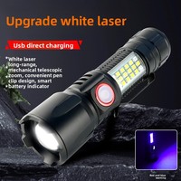 USB wiederaufladbare kleine Taschenlampe aus Aluminiumlegierung, tragbar, ultrahell, große Reichweite, starkes Licht, rote blaue LED, Notfallarbeitsleuchte