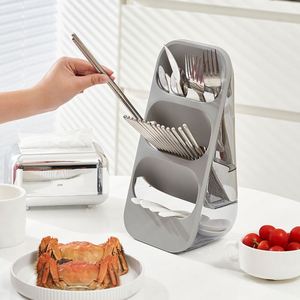 Three-Tier Non-Folding <b>Kitchen</b> Partition Chopsticks Cutlery <b>Storage</b> Rack Dustproof Multifunctional Organizing Plastics - Product Image 3