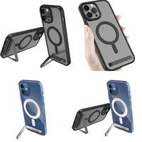 Aksesoris Ponsel Casing Kristal Bening untuk iPhone 17 Air 16 15 Pro Max 14 Plus 13 12 11 Casing Magnetik dengan Penyangga