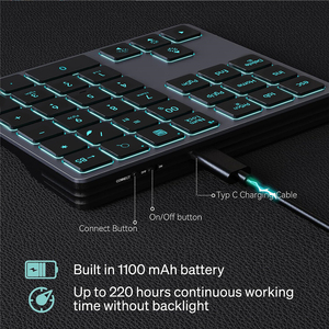 Aluminum+ABS 35-<b>Key</b> RGB Wired Wireless Three-Mode Mini Numeric Keypad <b>USB</b> Type-C Portable Backlighting keyboard for Laptop - Product Image 6