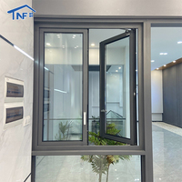 Ventanas abatibles de diseño moderno, marco de aleación de aluminio de vidrio templado doble para villas, gráfico disponible