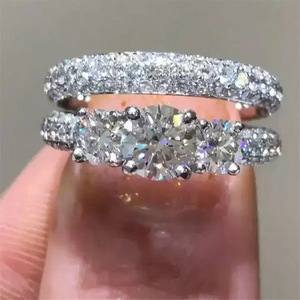 Set di Anelli di Fidanzamento con Zirconia Cubica Rotonda per Donne, Gioielli da Matrimonio - Product Image 4