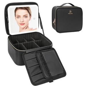 Estuche <span class=keywords><strong>de</strong></span> <span class=keywords><strong>Maquillaje</strong></span> Portátil <span class=keywords><strong>con</strong></span> Espejo Iluminado LED, Bolsa Organizadora <span class=keywords><strong>de</strong></span> Cosméticos <span class=keywords><strong>de</strong></span> Cuero PU <span class=keywords><strong>con</strong></span> Soporte para Brochas - Product Image 1