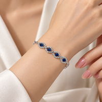 Bracelet en argent sterling 925 avec maillons saphir et accents de zirconium cubique bleu, fournisseur OEM/ODM de bijoux à marque privée pour femmes