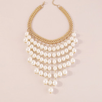 Collier multi-rangs à pampilles de perles, plaqué or, motif géométrique tendance, style vintage années 20, élégant, luxueux, pour femme, mariée, été