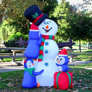 Décoration extérieure gonflable de noël, bonhomme de neige et pingouin gonflables, décoration