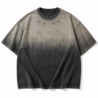 Camiseta Personalizada con Lavado Ácido para Hombre, con Estampado de Estrella Dorada, Estilo Vintage, Hombros Caídos, Talla Grande