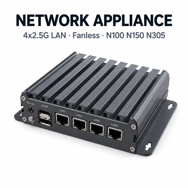 Network Appliance 4*2.5G LAN Fanless Mini PC 12th Gen N100 N150 N305 1*DDR5 X86 Router Firewall Industrial PC OEM