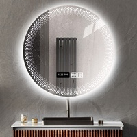 Miroir de salle de bain mural LED anti-buée en verre de luxe avec écran tactile et laser, personnalisable