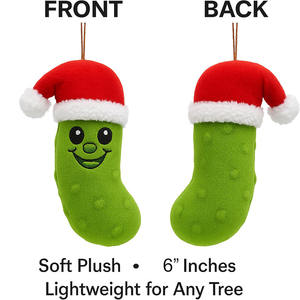 Adornos Navideños de Peluche Baratos al por Mayor, Adornos de Pepino Verde con Gorro de Santa Claus para Decoración del Árbol de Navidad, Adornos Lindos para el Hogar - Product Image 3