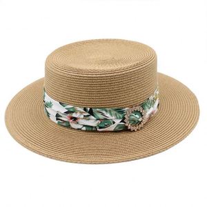 Summer Women Lady Female Boater <b>Hat</b> Jewel Ring Hawaii Floral Design 100% Paper Straw <b>Hat</b> <b>for</b> Beach Outdoor Fashion Sun Shade - Product Image 2