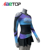 Uniforme de cheerleading personnalisé avec strass, robe de cheerleading à manches longues et dos croisé dégradé, polyester et élasthanne, logo d'équipe personnalisable