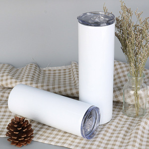 Gobelet isotherme fin blanc 20 oz en acier inoxydable droit avec paille métallique pour sublimation - Product Image 5