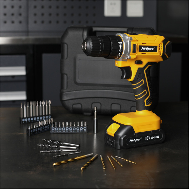 Hi-Spec 43pcs 20V Cordless Power Tool Set Rechargeable Lithium Battery Multifunction Electric Drill Tools Hard Case OEM