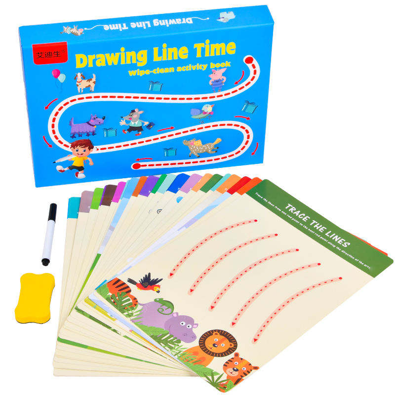 Early Educational Erasable Trace Lines Writing Toy Paper Learning Drawing Board with Control Pen Toys for Kids