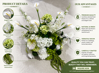 Bouquet de fleurs artificielles moderne pour mariage, thème blanc et vert, avec amarante suspendue pour la décoration de l'autel