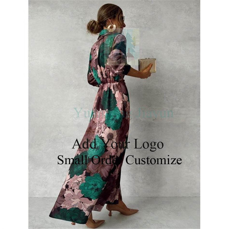 knee length dresses for ladies Fall Flower Print Cutout Long Sleeve Maxi Dress main image 1