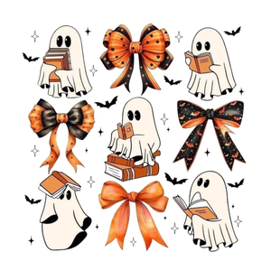 Transfert DTF Halloween Motif Nœud Fantôme Mignon Prêt à Presser, Transfert Numérique Thermocollant à Froid pour T-shirts, Sweats à Capuche et Sacs - Product Image 4