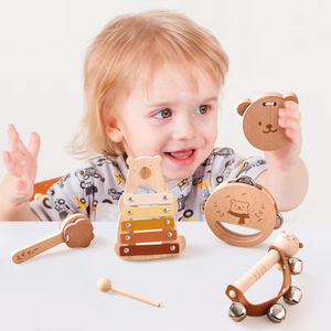 Jouets en bois Montessori pour enfants, <span class=keywords><strong>instruments</strong></span> <span class=keywords><strong>de</strong></span> <span class=keywords><strong>musique</strong></span>, hochet, cloche, tambour, xylophone, percussion, jouets éducatifs précoces pour bébés - Product Image 5