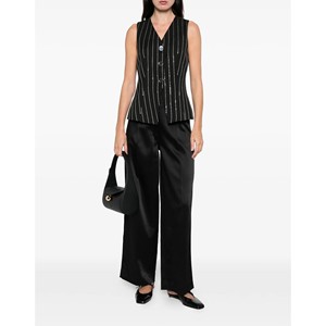 Pantalones de Mujer de Pierna Ancha, Cintura Media, Corte Regular, de Satén Negro, de Secado Rápido, para Oficina, Casual, para Ir al Trabajo, ODM - Product Image 3