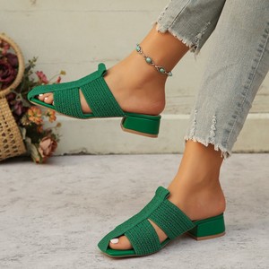 Mules à talon moyen en maille ajourée pour femme, grandes tailles, à talon épais, élégantes, à enfiler, pour l'été - Product Image 1