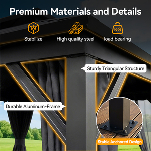 ศาลาพักผ่อนกลางแจ้งทรงรีสอร์ท โครงอะลูมิเนียม หลังคาแข็งแบบสองชั้น พร้อมม่านระบายอากาศ เหมาะสำหรับริมสระน้ำหรือลานบ้าน - Product Image 4